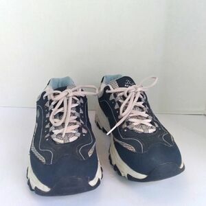 Skechers D'Lites Navy Blue‎ Athletic Sneakers Chunky Platform Walking Shoes